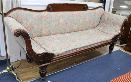 A William IV mahogany scroll end settee W.240cm